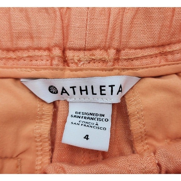 ATHLETA CABO Pull on Drawstring Linen 4" Shorts Cactus Peach Coral Size 4 - Picture 4 of 10